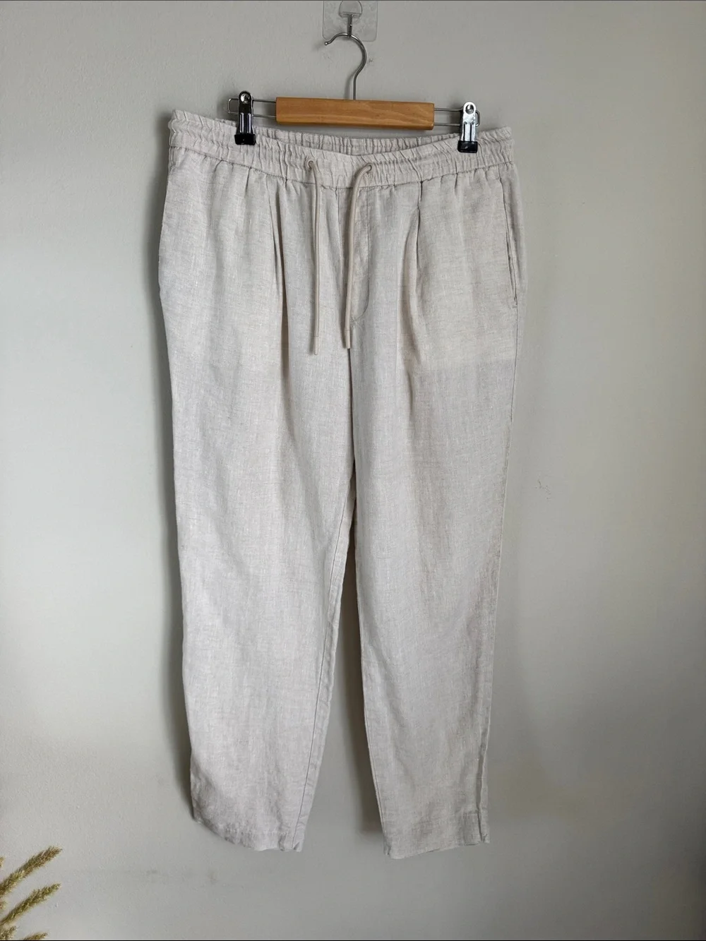 Zara Linen Blend Drawstring Pants Size M Beige Oatmeal